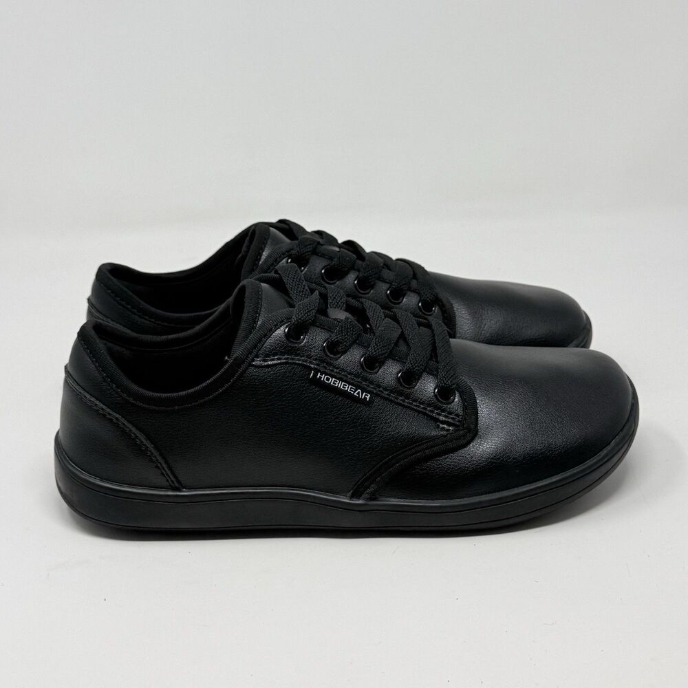 HOBIBEAR Minimalist Sneakers Womens 8 EU 39 Triple Black Leather Wide Toe Shoes